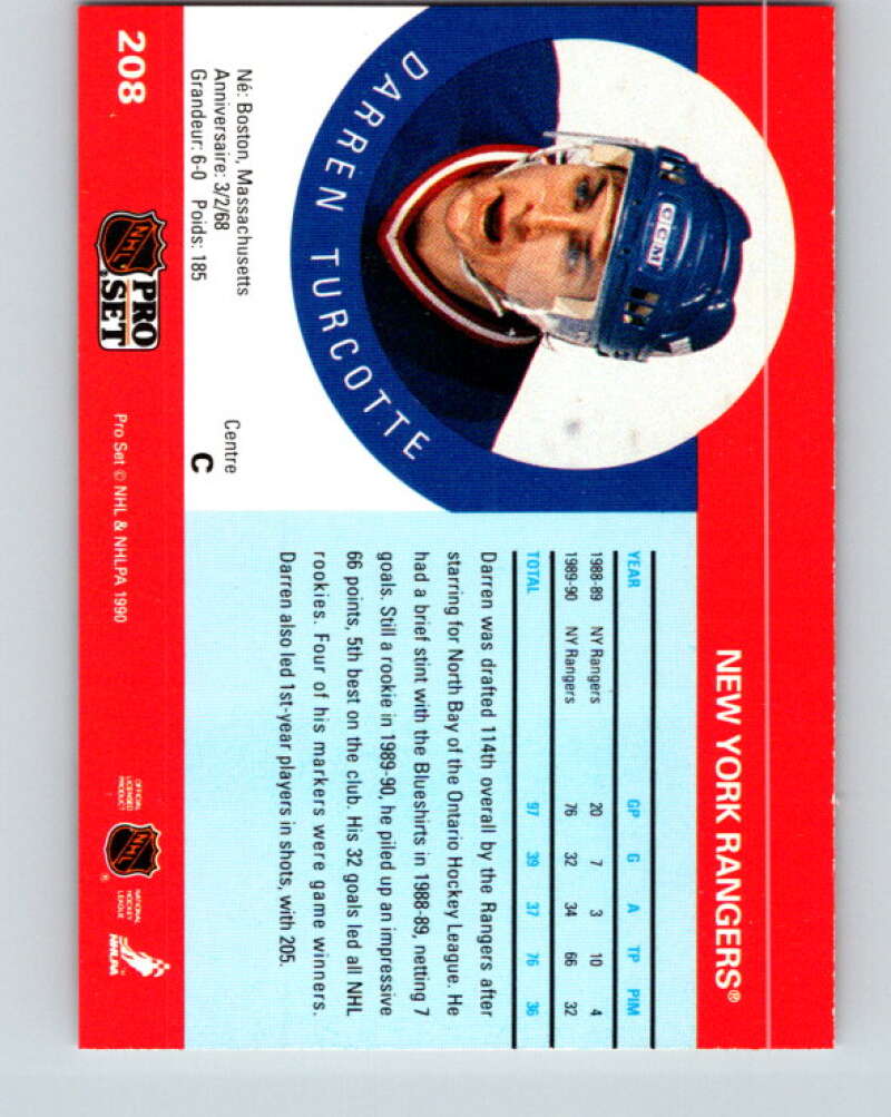 1990-91 Pro Set #208 Darren Turcotte Mint RC Rookie New York Rangers