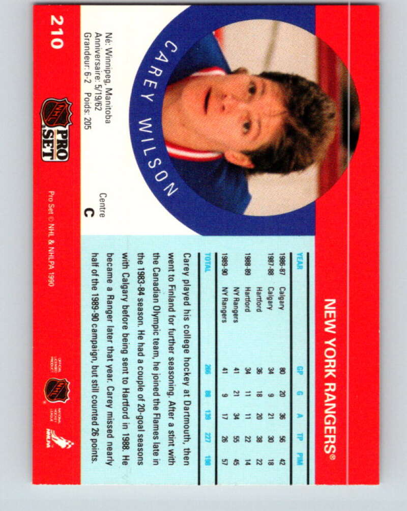 1990-91 Pro Set #210 Carey Wilson Mint New York Rangers