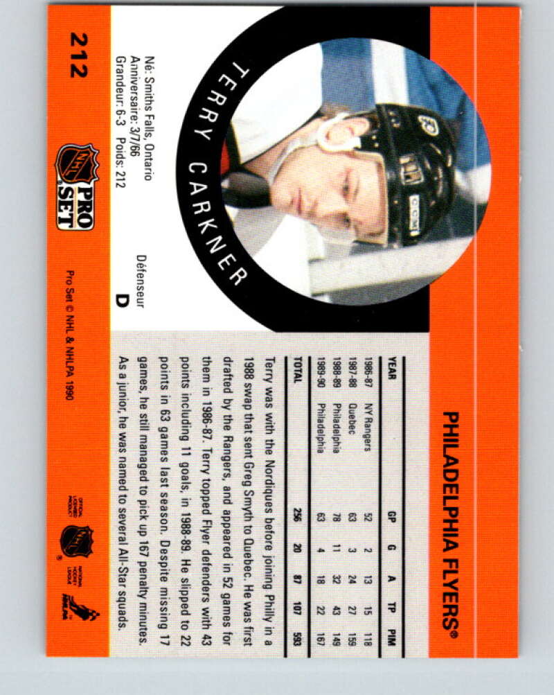 1990-91 Pro Set #212 Terry Carkner Mint Philadelphia Flyers