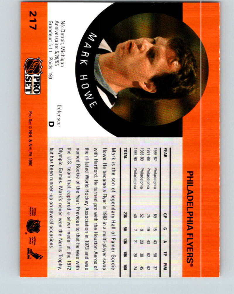 1990-91 Pro Set #217 Mark Howe Mint Philadelphia Flyers