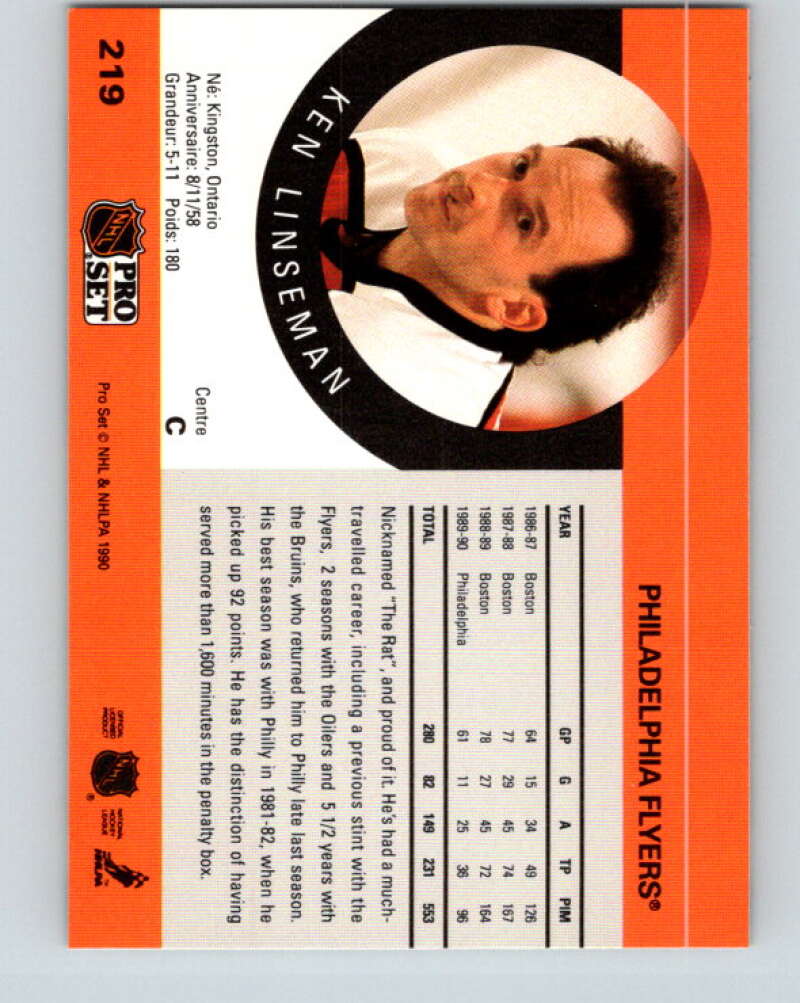 1990-91 Pro Set #219 Ken Linseman Mint Philadelphia Flyers