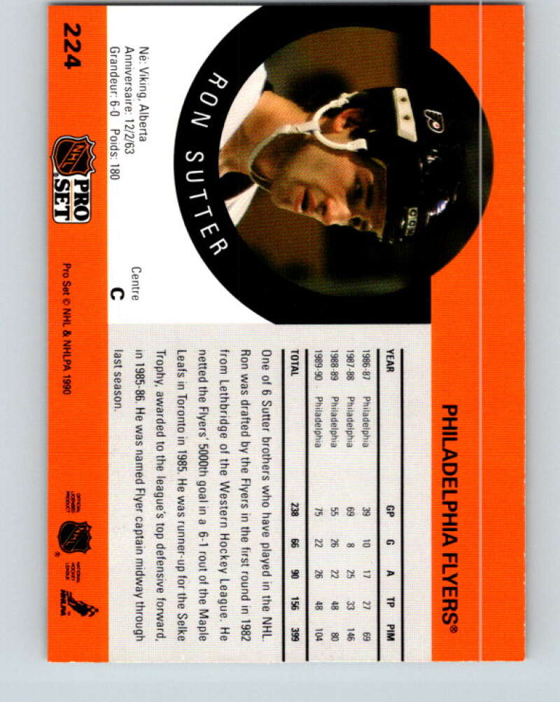 1990-91 Pro Set #224 Ron Sutter Mint Philadelphia Flyers