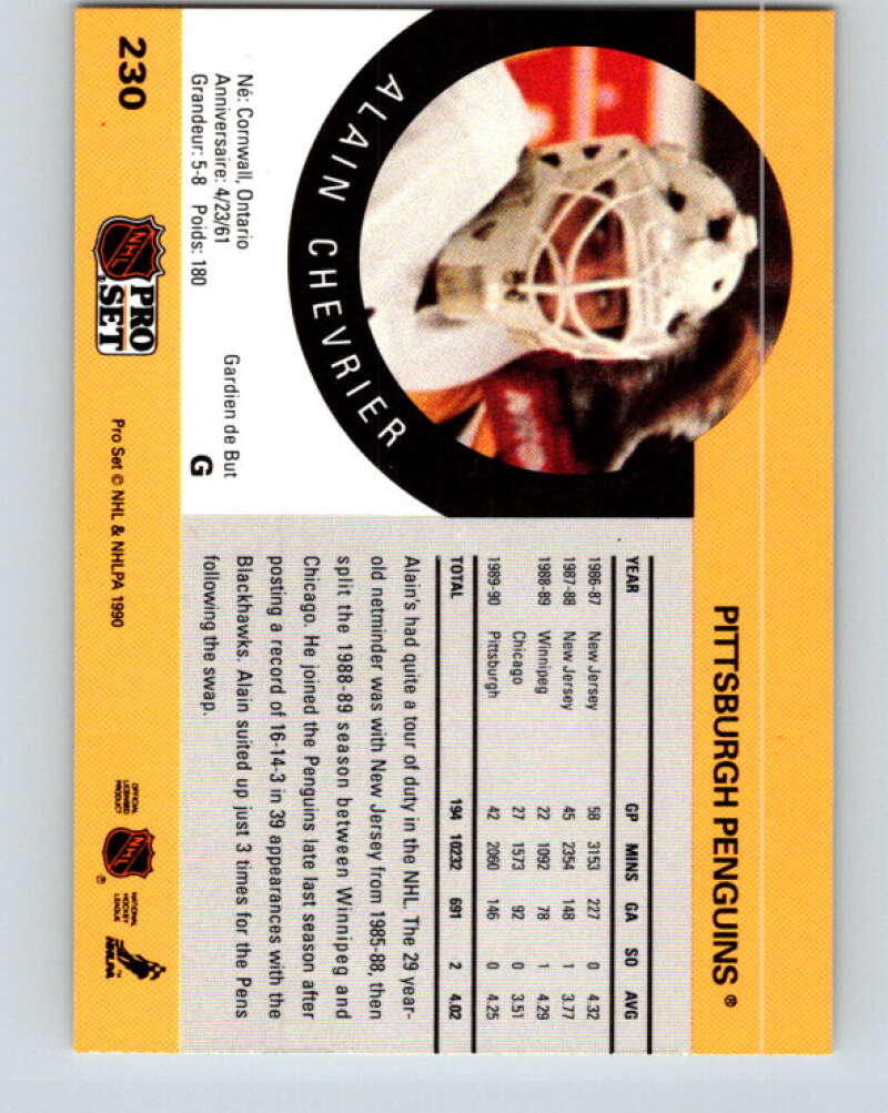 1990-91 Pro Set #230 Alain Chevrier Mint Pittsburgh Penguins