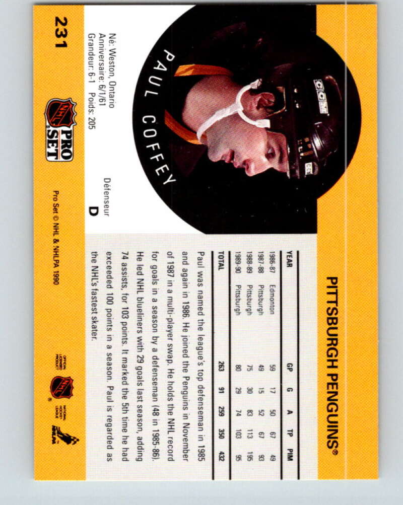 1990-91 Pro Set #231 Paul Coffey Mint Pittsburgh Penguins