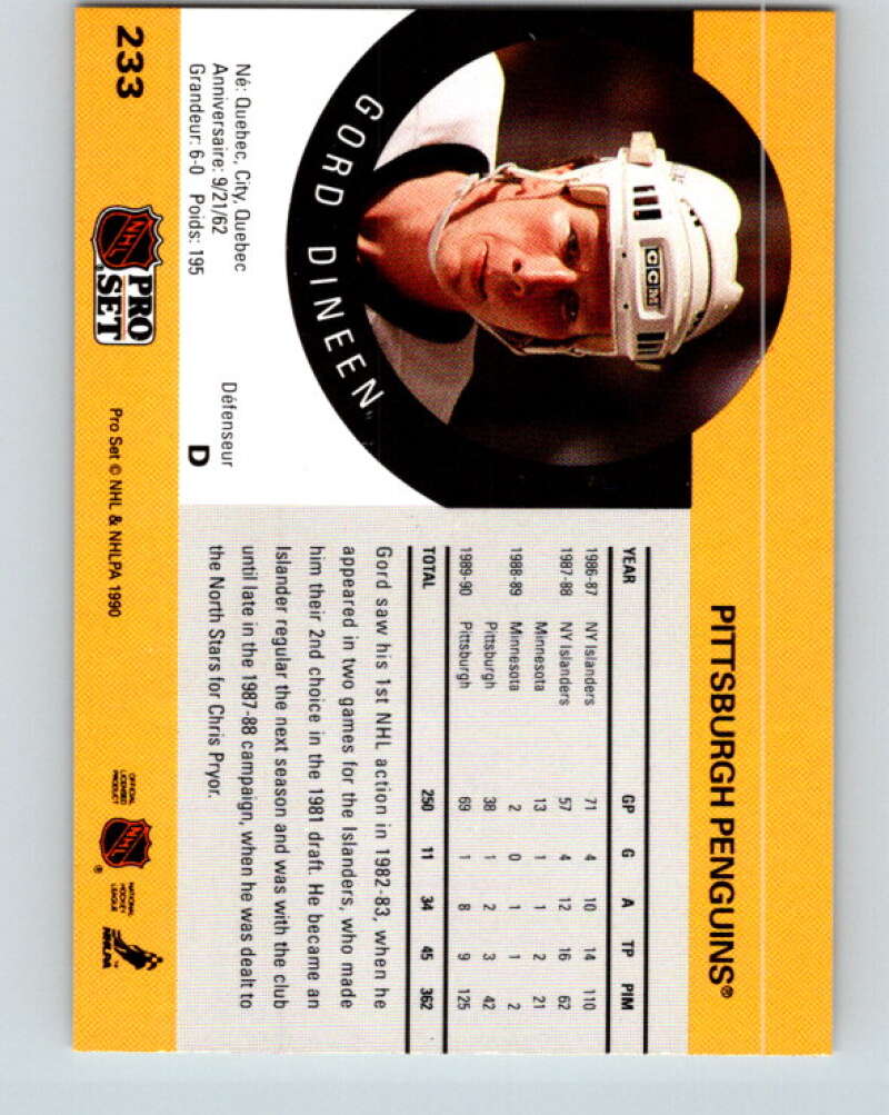 1990-91 Pro Set #233 Gord Dineen Mint Pittsburgh Penguins