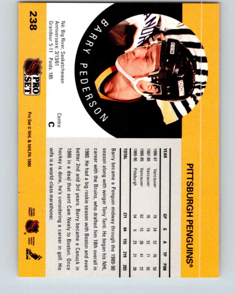 1990-91 Pro Set #238 Barry Pederson Mint Pittsburgh Penguins