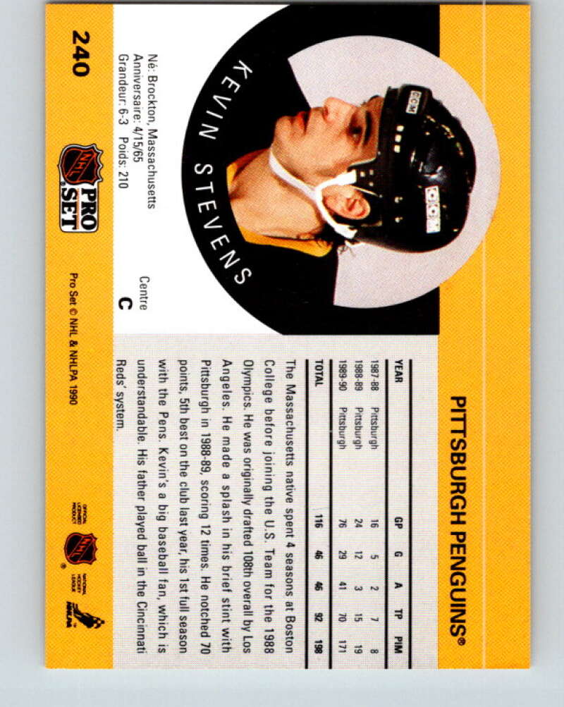 1990-91 Pro Set #240 Kevin Stevens Mint RC Rookie Pittsburgh Penguins