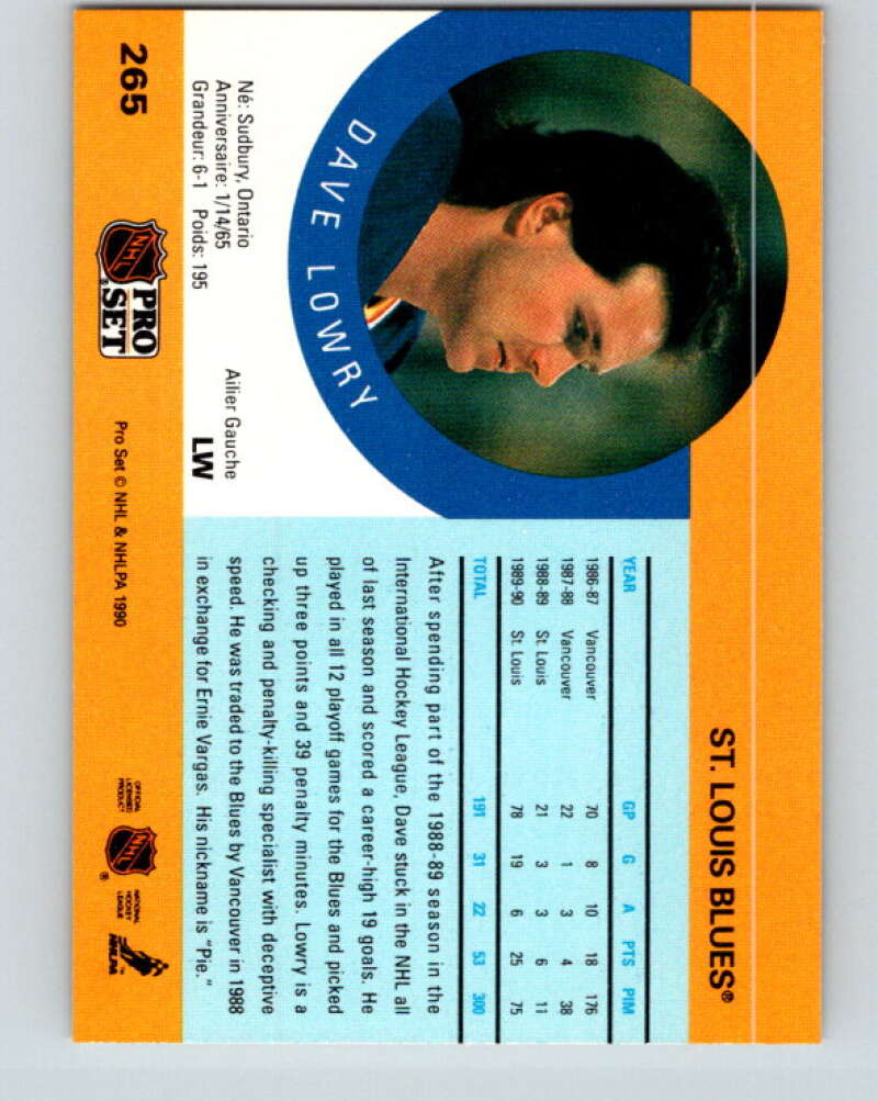 1990-91 Pro Set #265 Dave Lowry Mint St. Louis Blues