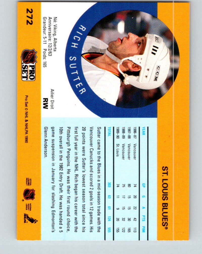 1990-91 Pro Set #272 Rich Sutter Mint St. Louis Blues