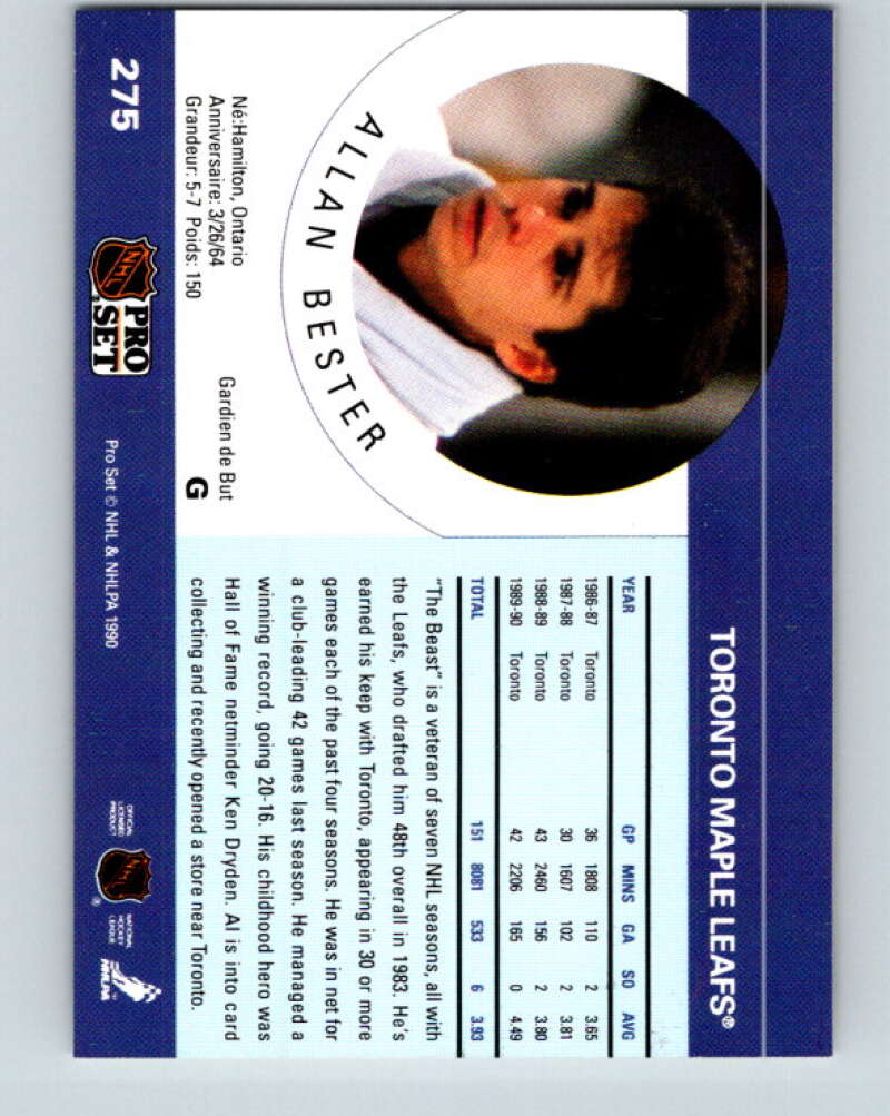 1990-91 Pro Set #275 Allan Bester Mint Toronto Maple Leafs