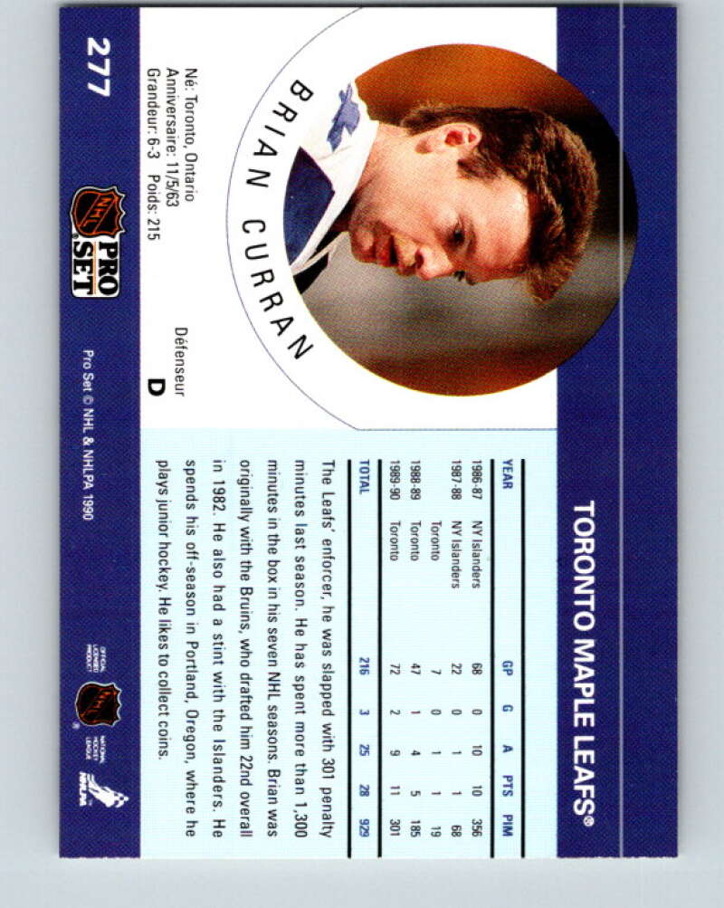 1990-91 Pro Set #277 Brian Curran Mint Toronto Maple Leafs