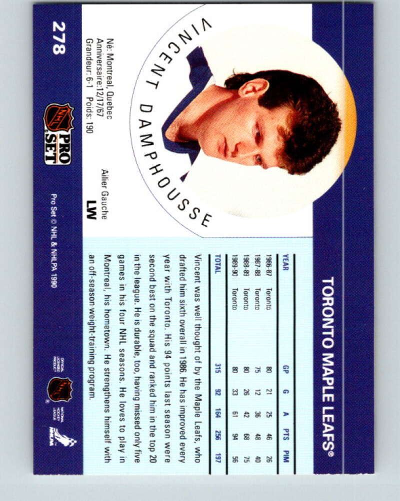 1990-91 Pro Set #278 Vin Damphousse Mint Toronto Maple Leafs