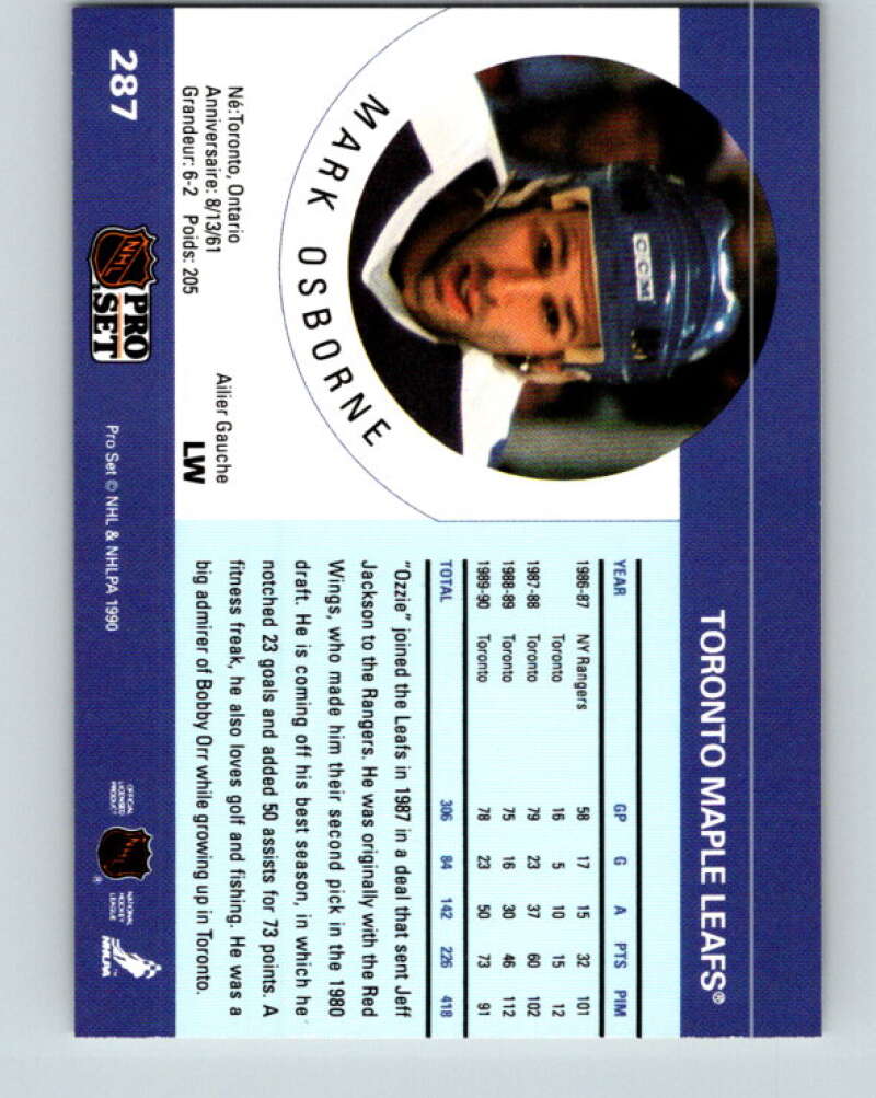 1990-91 Pro Set #287 Mark Osborne Mint Toronto Maple Leafs