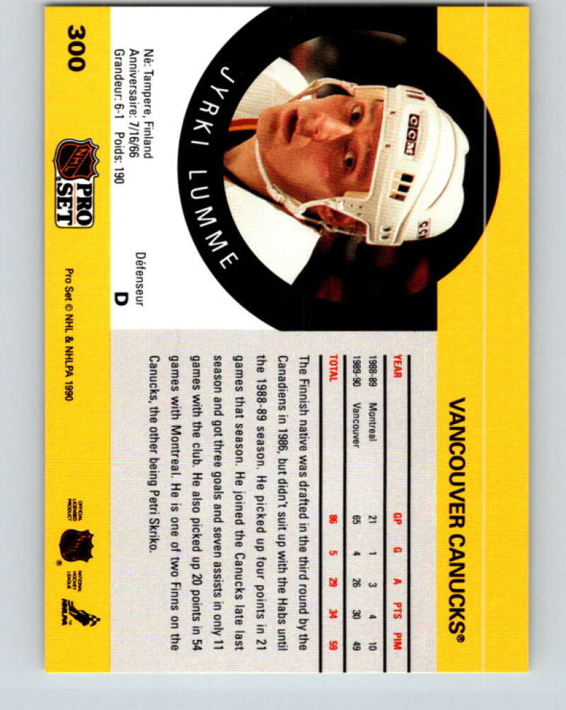 1990-91 Pro Set #300 Jyrki Lumme Mint RC Rookie Vancouver Canucks