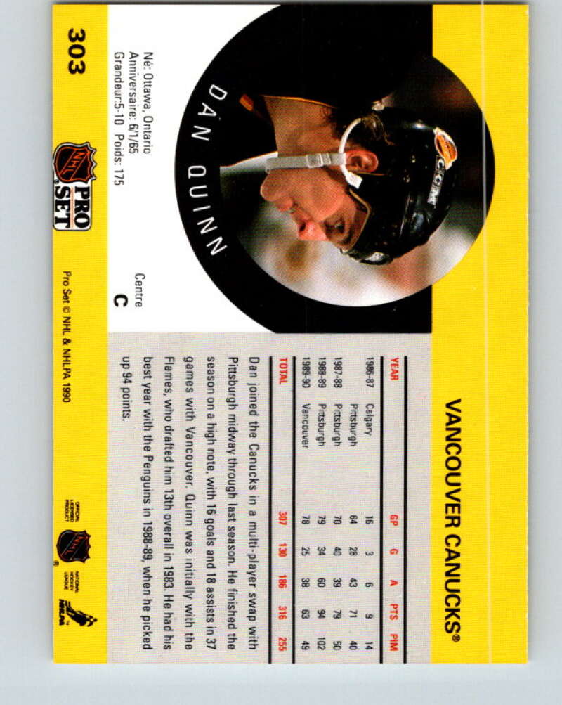 1990-91 Pro Set #303 Dan Quinn Mint Vancouver Canucks