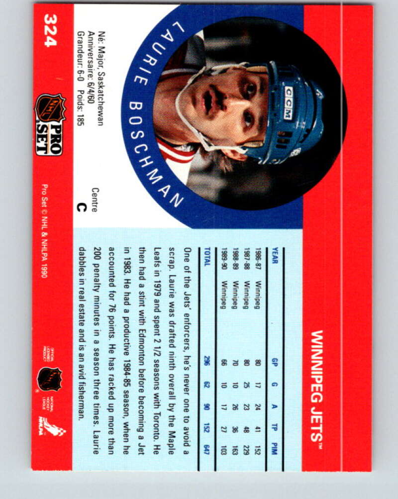 1990-91 Pro Set #324 Laurie Boschman Mint Winnipeg Jets