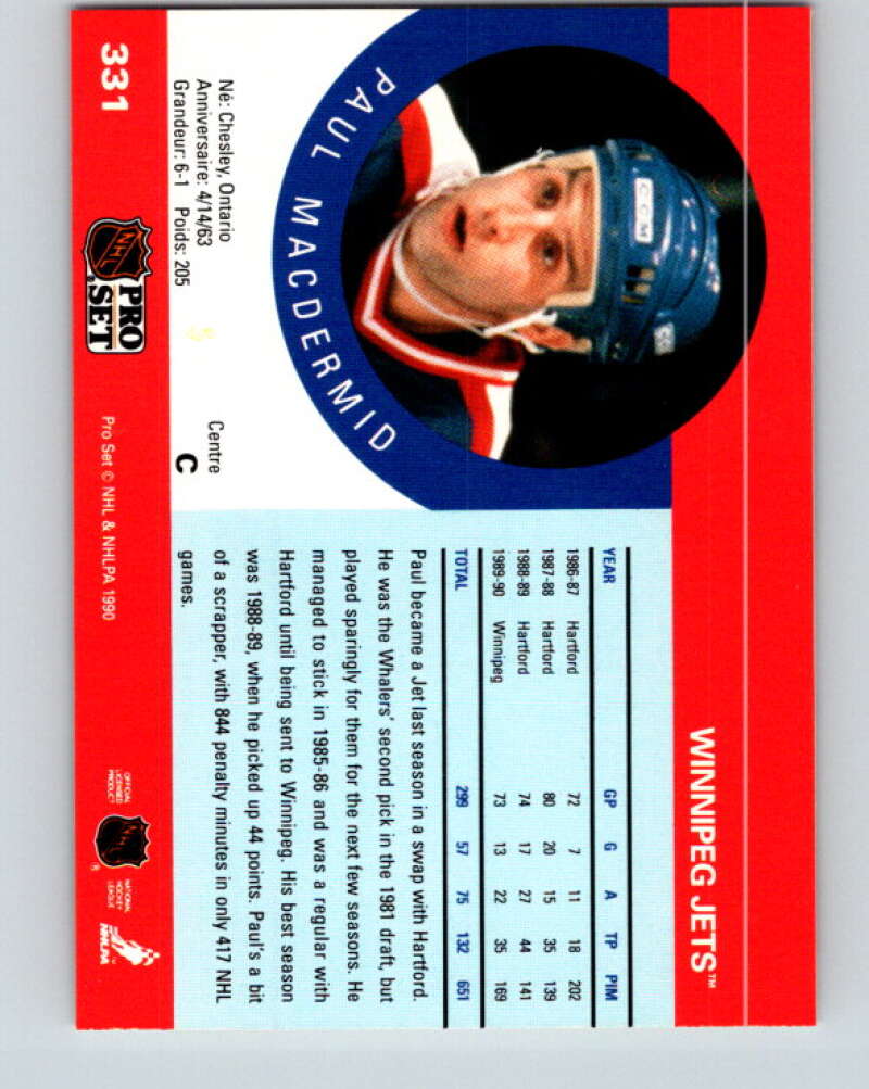 1990-91 Pro Set #331 Paul MacDermid Mint Winnipeg Jets