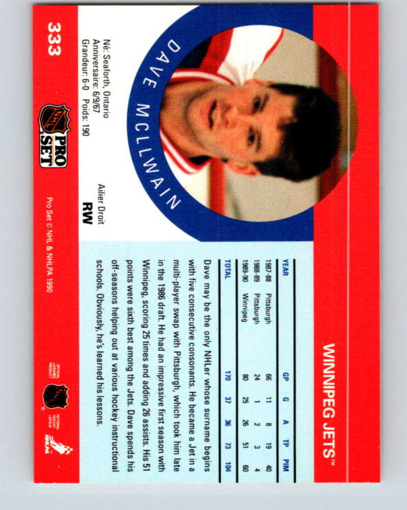 1990-91 Pro Set #333 Dave McLlwain Mint Winnipeg Jets