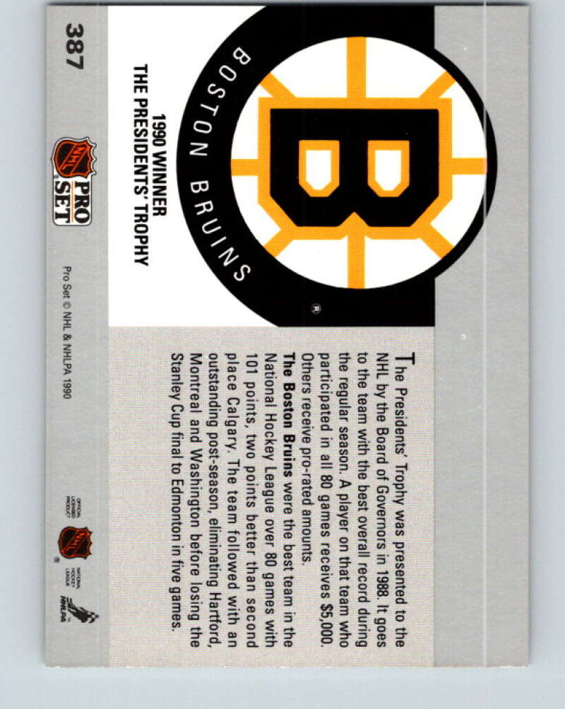 1990-91 Pro Set #387 Boston Bruins Mint