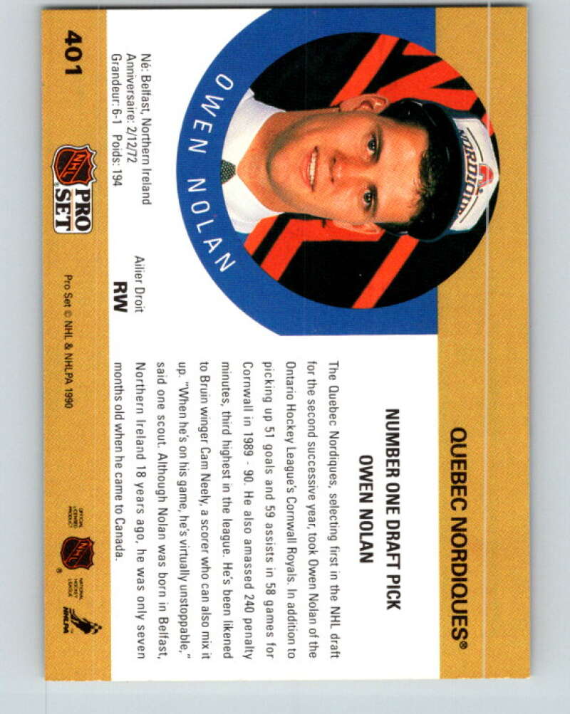 1990-91 Pro Set #401 Owen Nolan Mint RC Rookie Quebec Nordiques