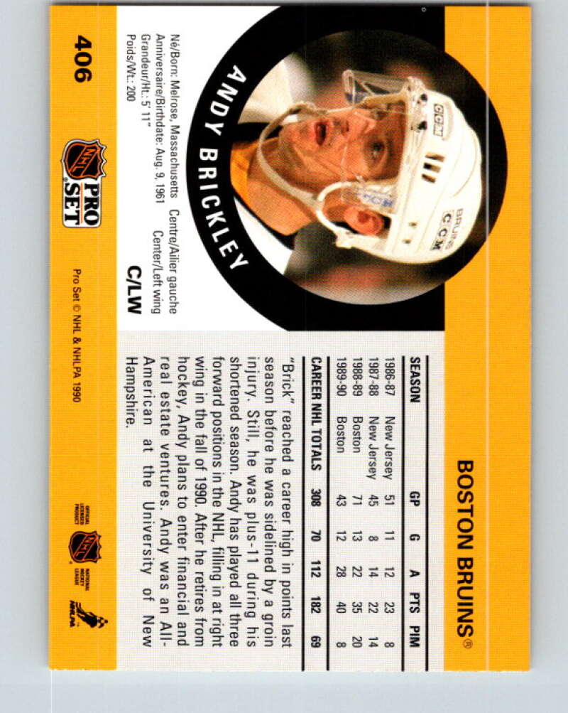 1990-91 Pro Set #406 Andy Brickley Mint Boston Bruins