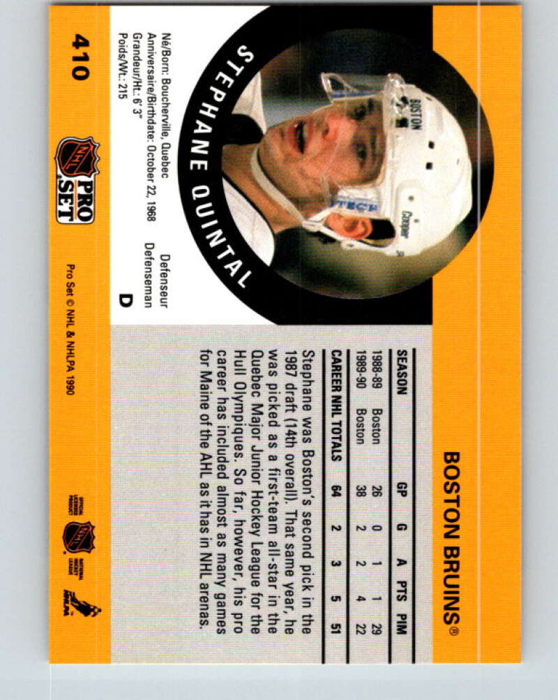 1990-91 Pro Set #410 Stephane Quintal Mint RC Rookie Boston Bruins