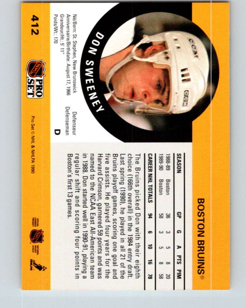 1990-91 Pro Set #412 Don Sweeney Mint Boston Bruins