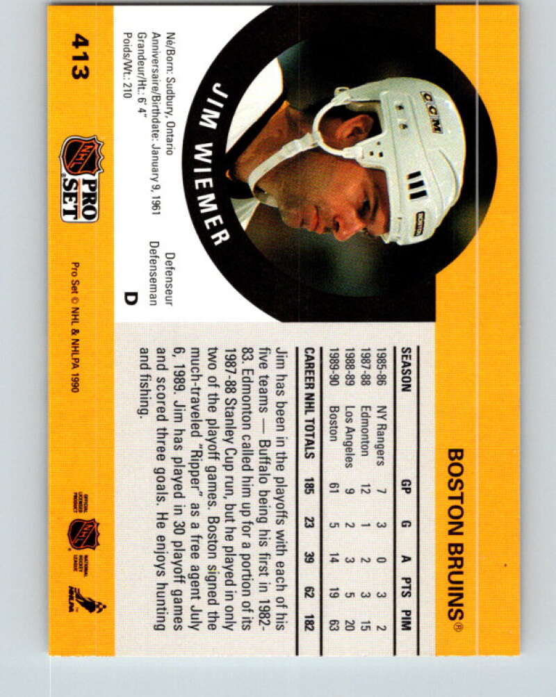 1990-91 Pro Set #413 Jim Wiemer Mint Boston Bruins