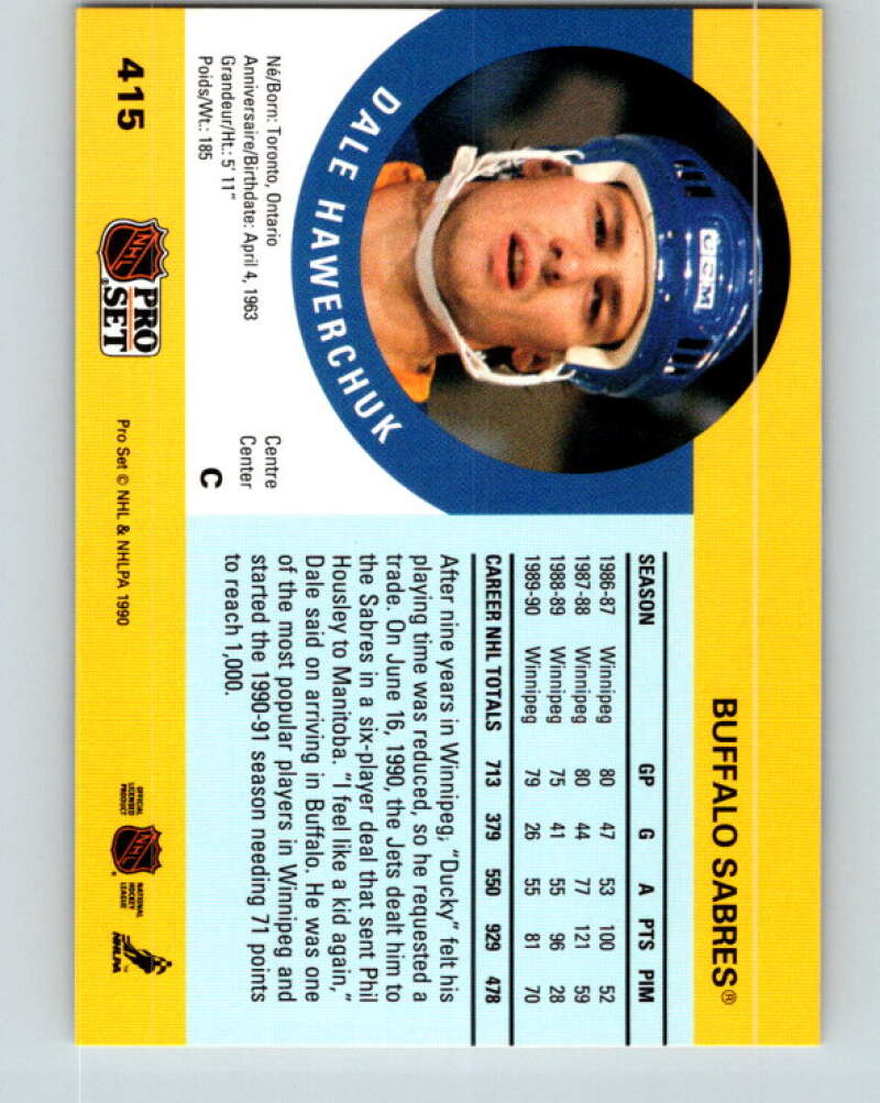 1990-91 Pro Set #415 Dale Hawerchuk Mint Buffalo Sabres