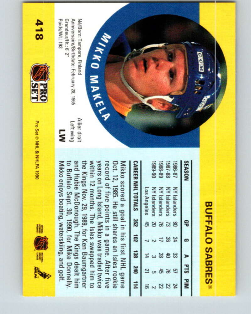 1990-91 Pro Set #418 Mikko Makela Mint Buffalo Sabres