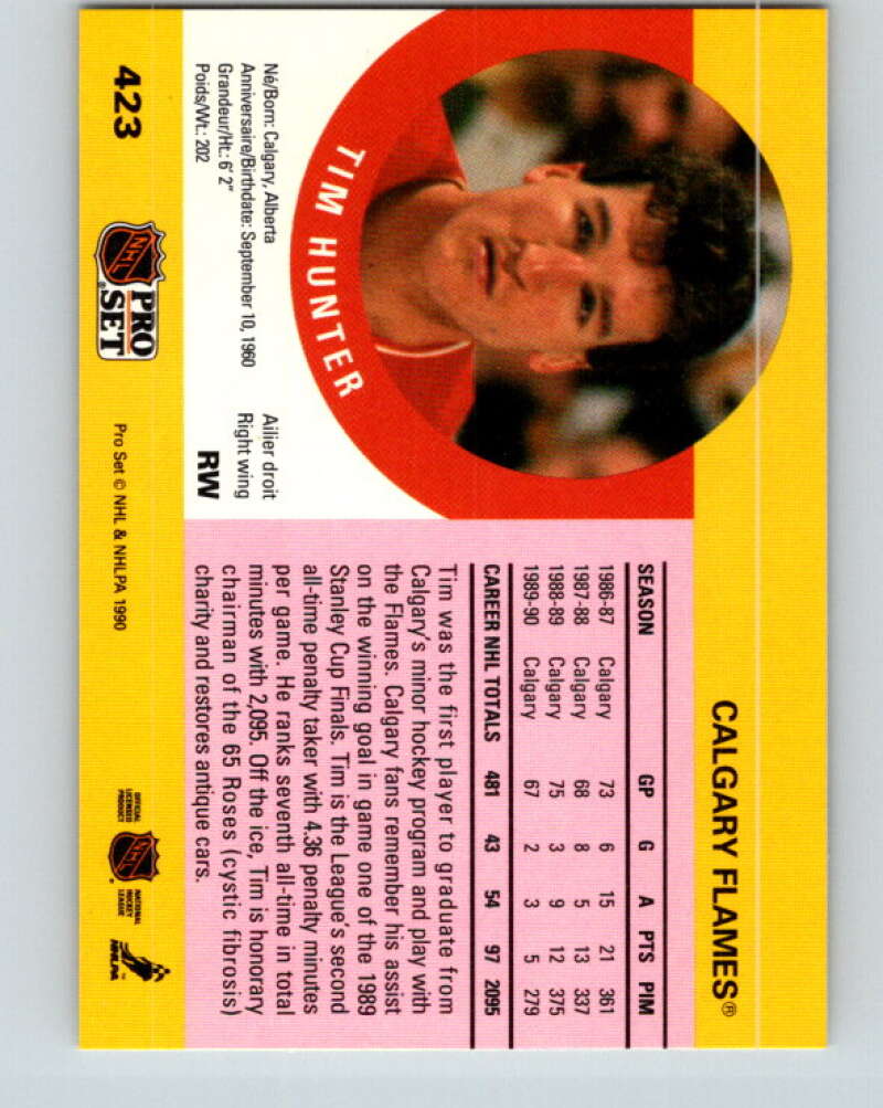 1990-91 Pro Set #423 Tim Hunter Mint RC Rookie Calgary Flames