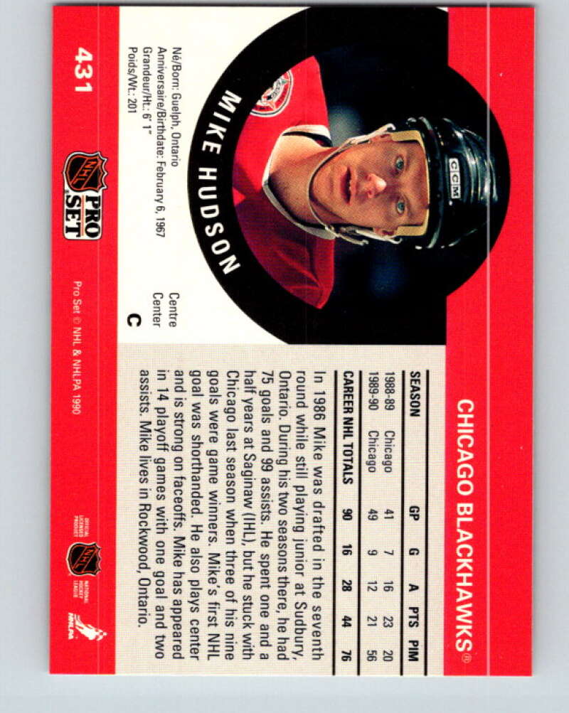 1990-91 Pro Set #431 Mike Hudson Mint Chicago Blackhawks