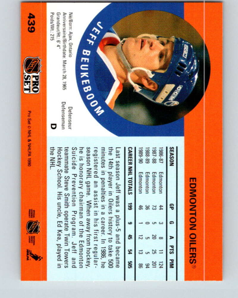 1990-91 Pro Set #439 Jeff Beukeboom Mint RC Rookie Edmonton Oilers