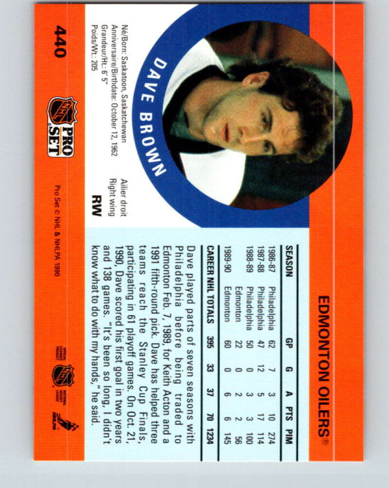 1990-91 Pro Set #440 Dave Brown Mint RC Rookie Edmonton Oilers