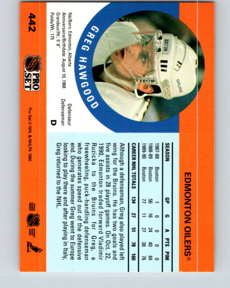 1990-91 Pro Set #442 Greg Hawgood Mint Edmonton Oilers