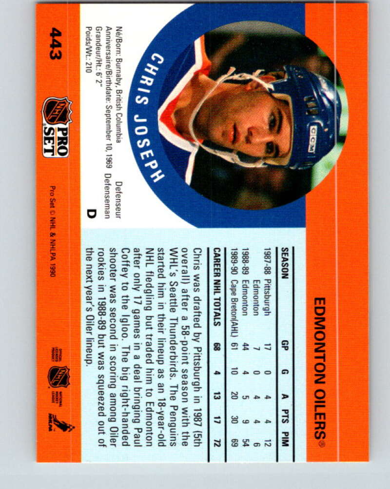 1990-91 Pro Set #443 Chris Joseph Mint RC Rookie Edmonton Oilers