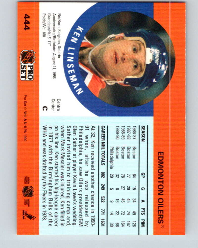 1990-91 Pro Set #444 Ken Linseman Mint Edmonton Oilers