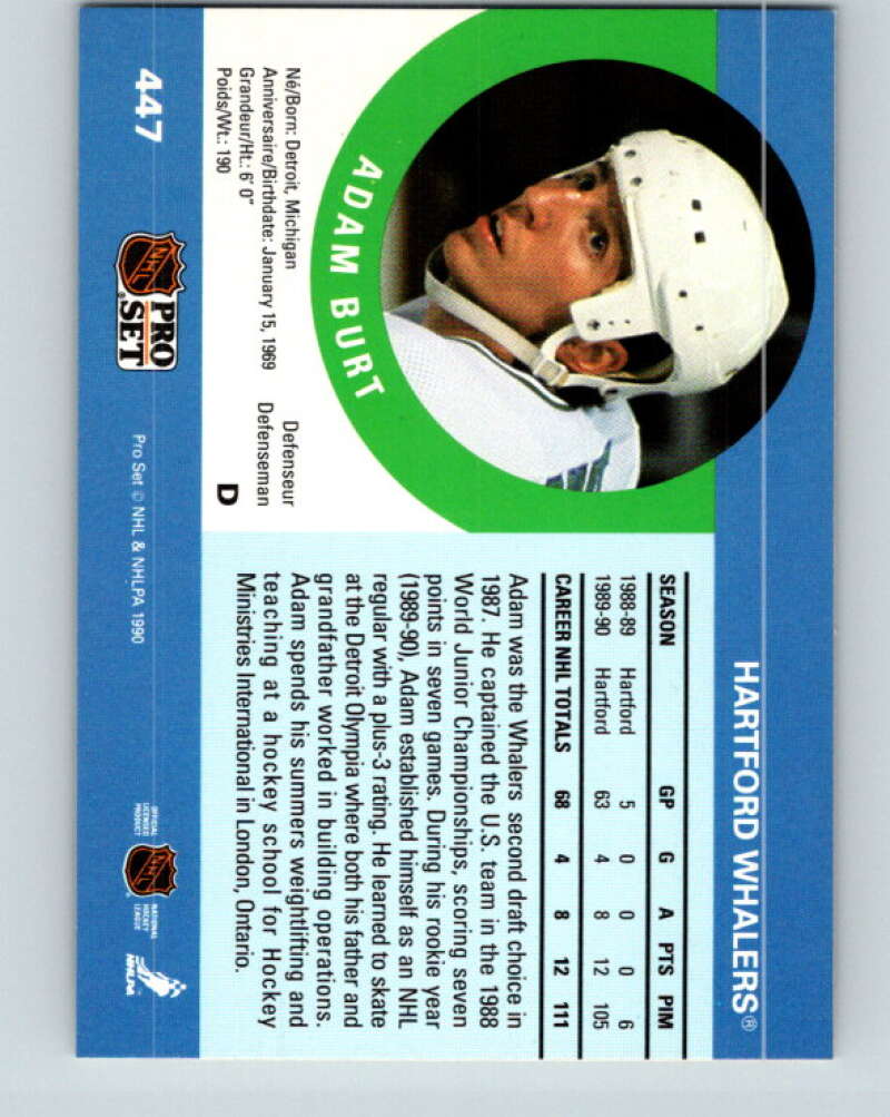 1990-91 Pro Set #447 Adam Burt Mint RC Rookie Hartford Whalers