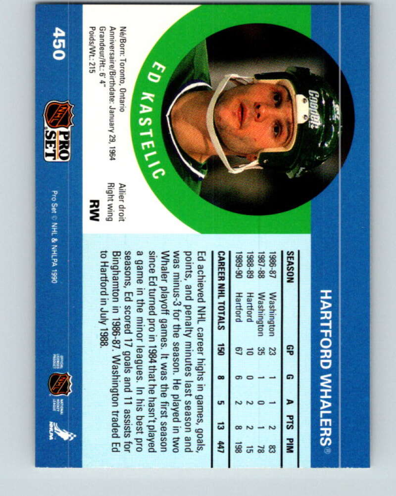 1990-91 Pro Set #450 Ed Kastelic Mint Hartford Whalers