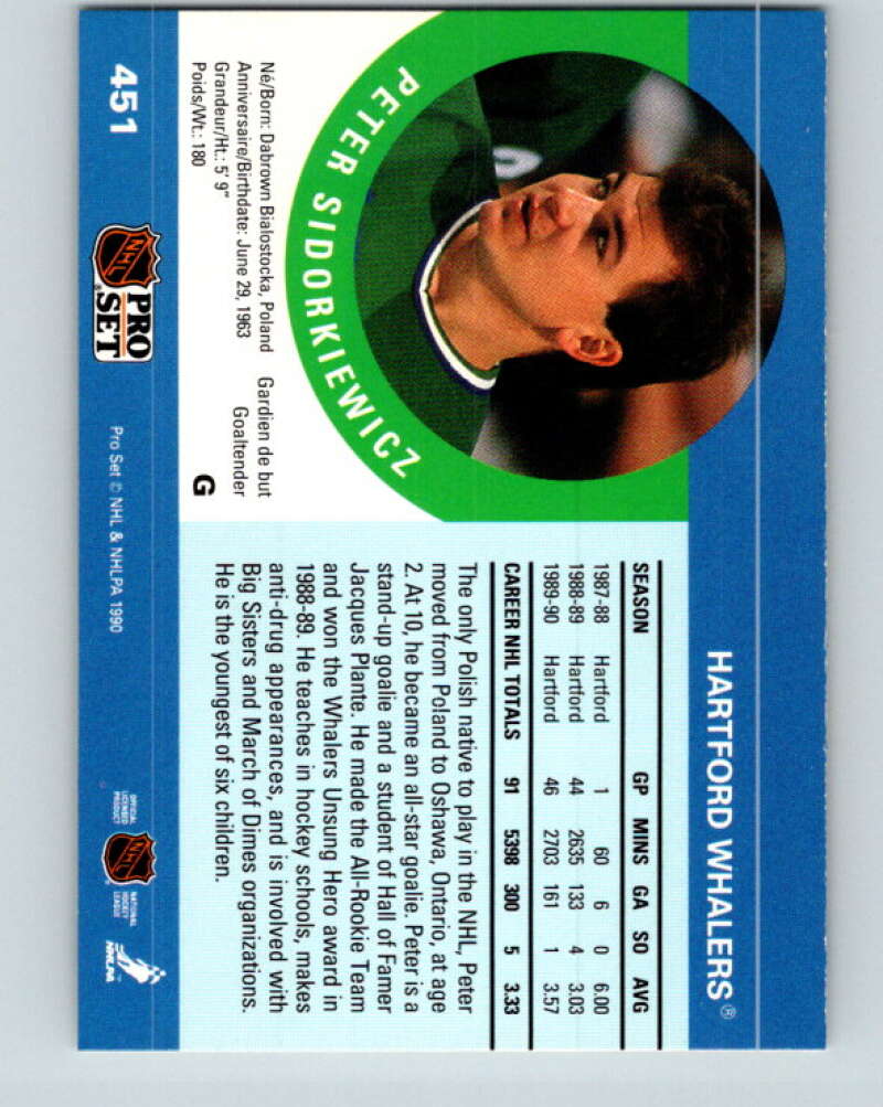 1990-91 Pro Set #451 Peter Sidorkiewicz Mint Hartford Whalers