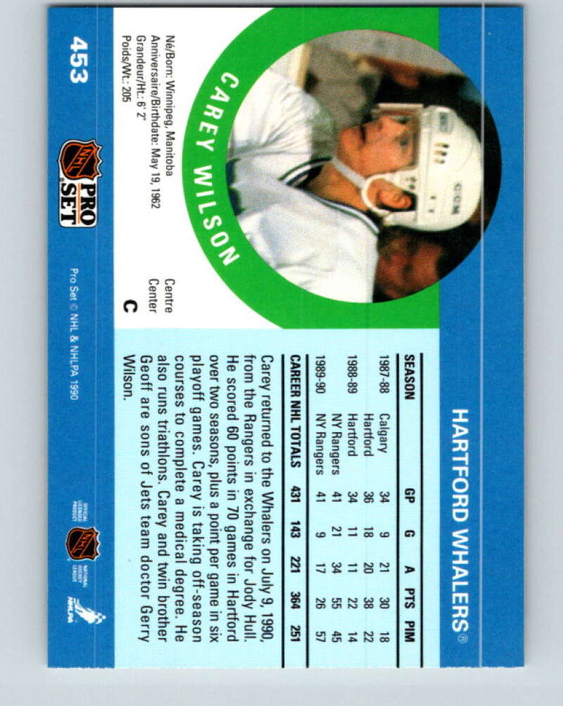 1990-91 Pro Set #453 Carey Wilson Mint Hartford Whalers