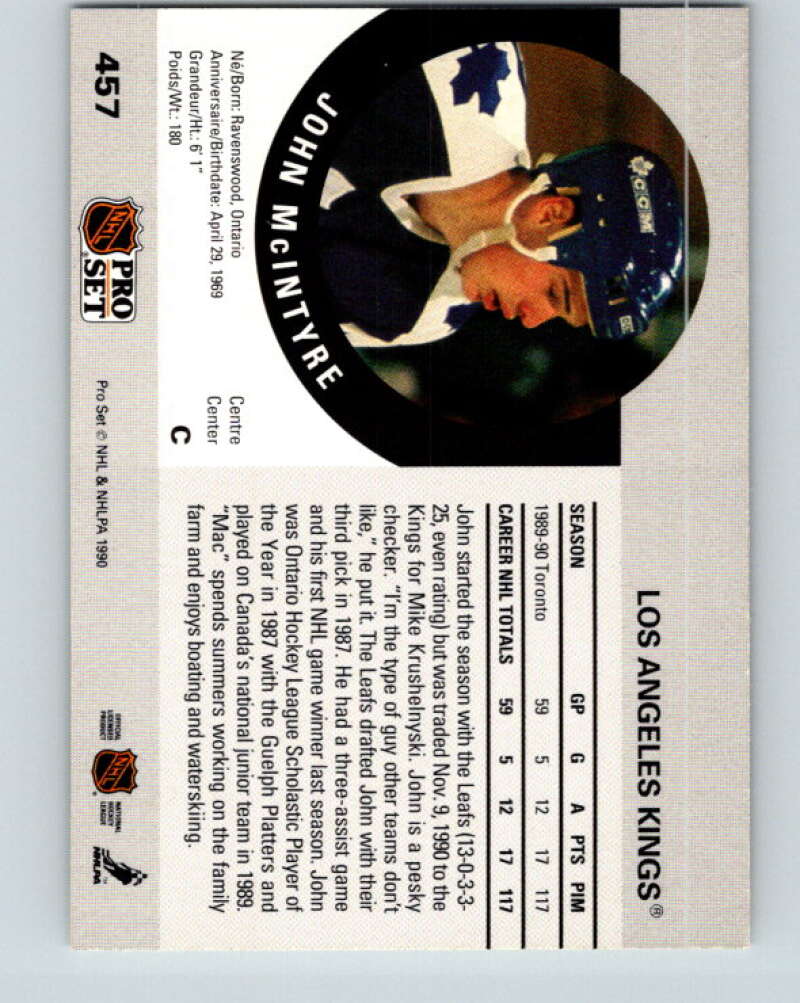 1990-91 Pro Set #457 John McIntyre Mint Los Angeles Kings