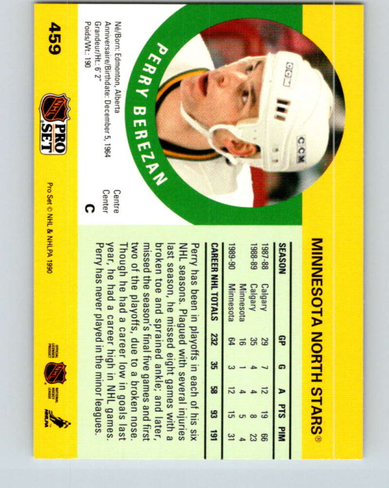 1990-91 Pro Set #459 Perry Berezan Mint Minnesota North Stars