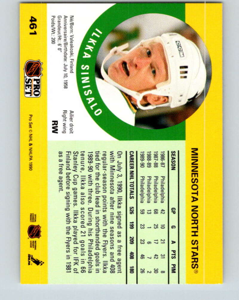 1990-91 Pro Set #461 Ilkka Sinisalo Mint Minnesota North Stars