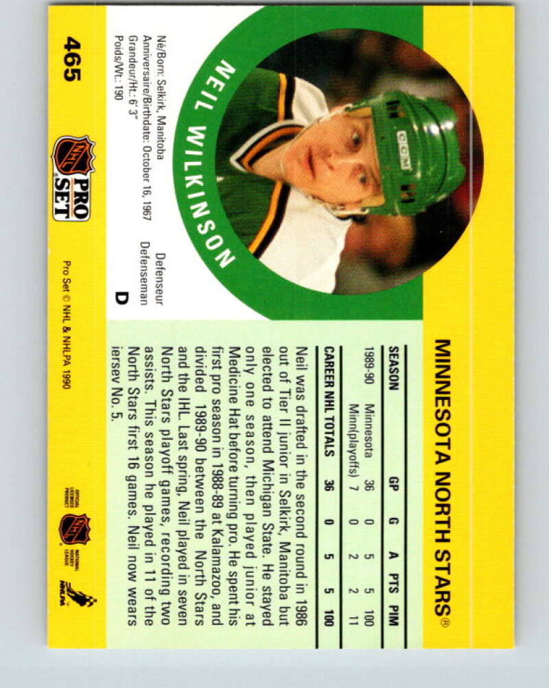 1990-91 Pro Set #465 Neil Wilkinson Mint Minnesota North Stars