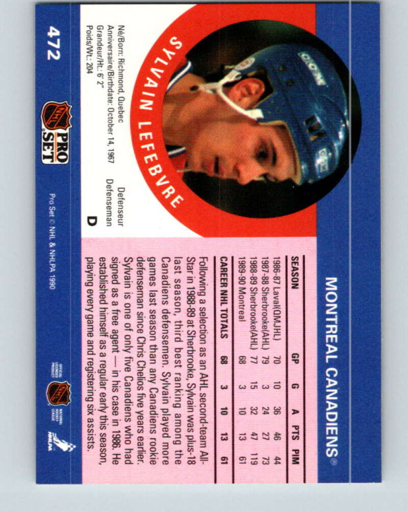 1990-91 Pro Set #472 Sylvain Lefebvre Mint Montreal Canadiens