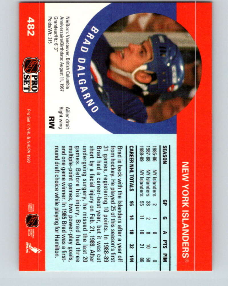 1990-91 Pro Set #482 Brad Dalgarno Mint New York Islanders