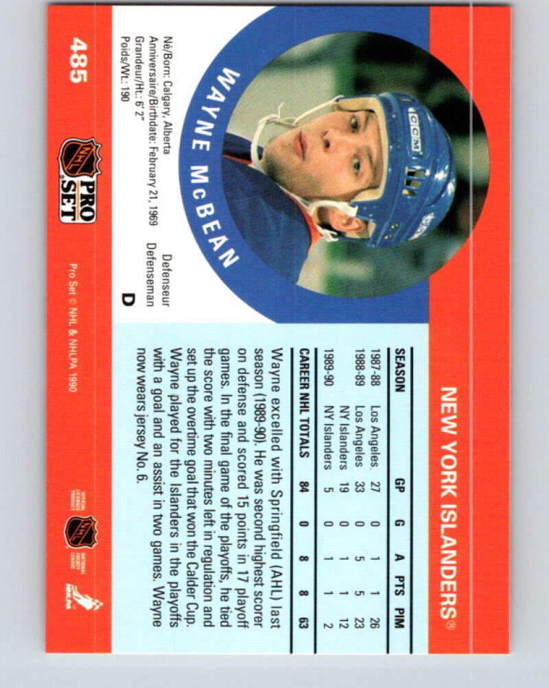 1990-91 Pro Set #485 Wayne McBean Mint New York Islanders