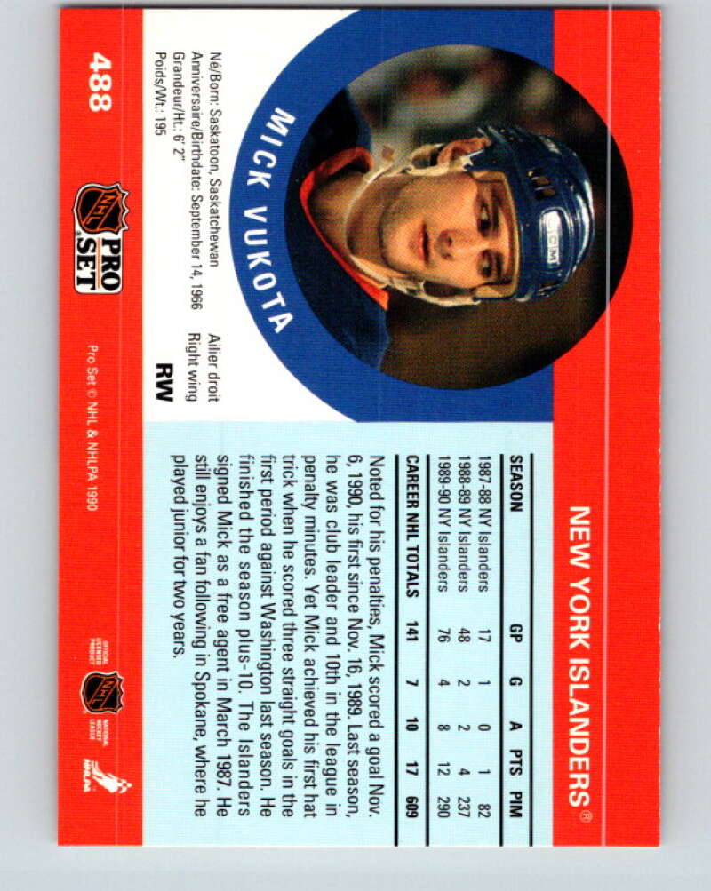 1990-91 Pro Set #488 Mick Vukota Mint New York Islanders