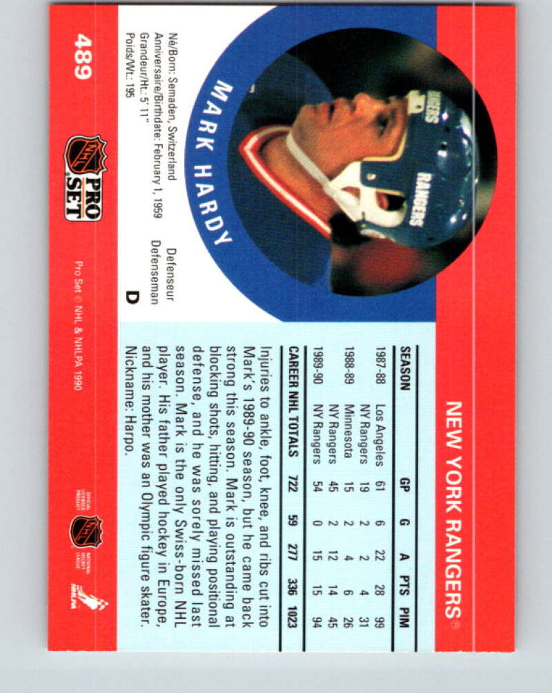 1990-91 Pro Set #489 Mark Hardy Mint New York Rangers